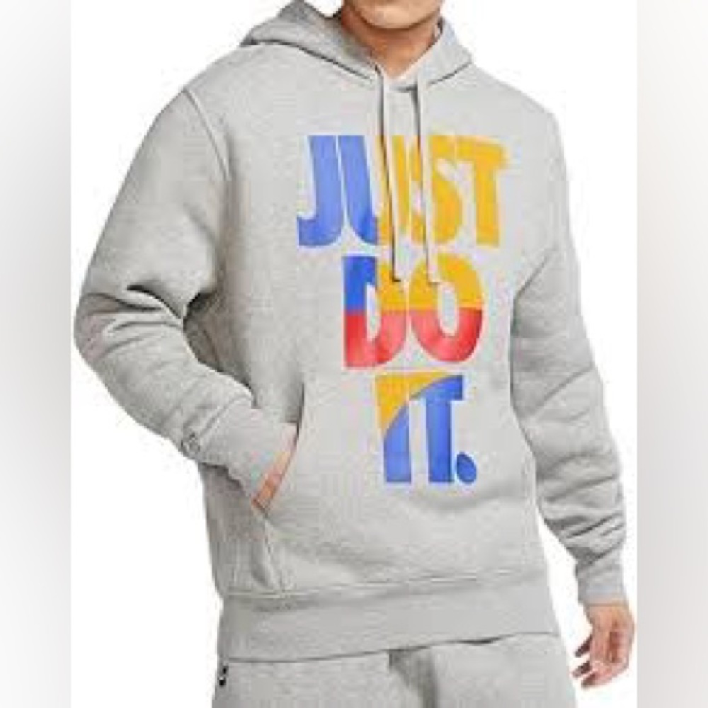 NIKE Men’s Light Grey Color Letters Just Do It Hoodie Sweatshirt